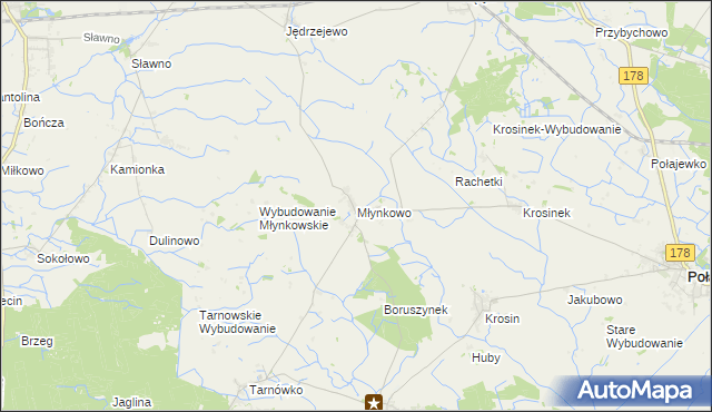 mapa Młynkowo gmina Połajewo, Młynkowo gmina Połajewo na mapie Targeo