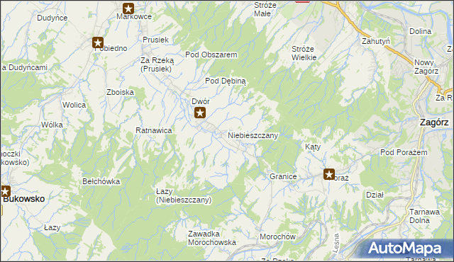 mapa Niebieszczany, Niebieszczany na mapie Targeo