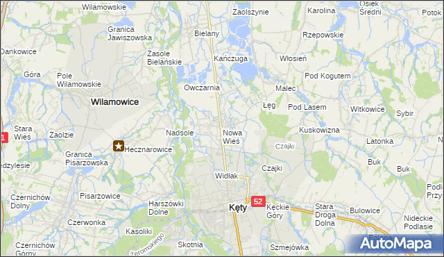 mapa Nowa Wieś gmina Kęty, Nowa Wieś gmina Kęty na mapie Targeo