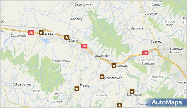 mapa Nowosielce gmina Zarszyn, Nowosielce gmina Zarszyn na mapie Targeo