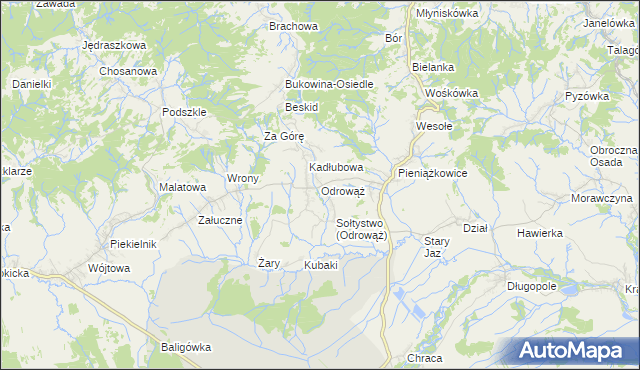 mapa Odrowąż gmina Czarny Dunajec, Odrowąż gmina Czarny Dunajec na mapie Targeo