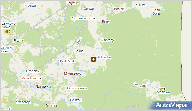 mapa Olchówka gmina Narewka, Olchówka gmina Narewka na mapie Targeo