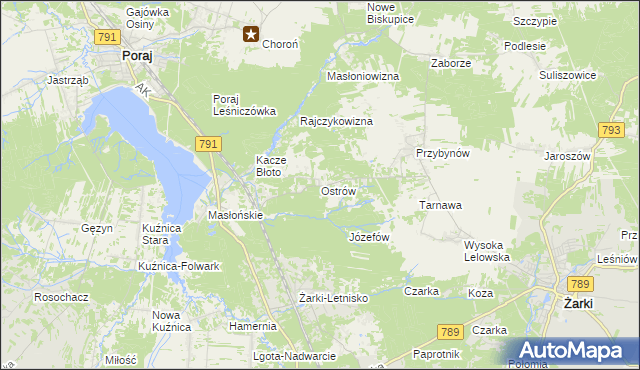 mapa Ostrów gmina Żarki, Ostrów gmina Żarki na mapie Targeo