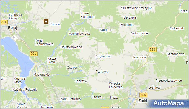 mapa Przybynów, Przybynów na mapie Targeo