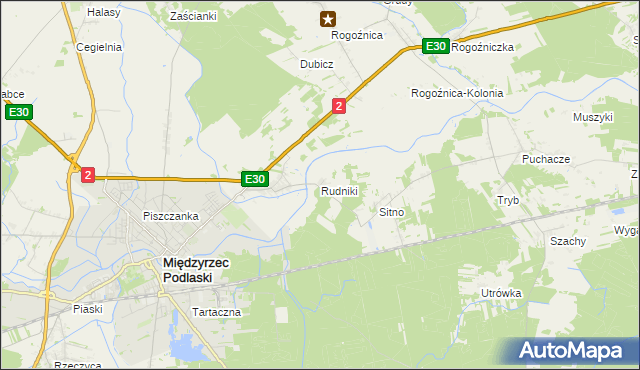 mapa Rudniki gmina Międzyrzec Podlaski, Rudniki gmina Międzyrzec Podlaski na mapie Targeo