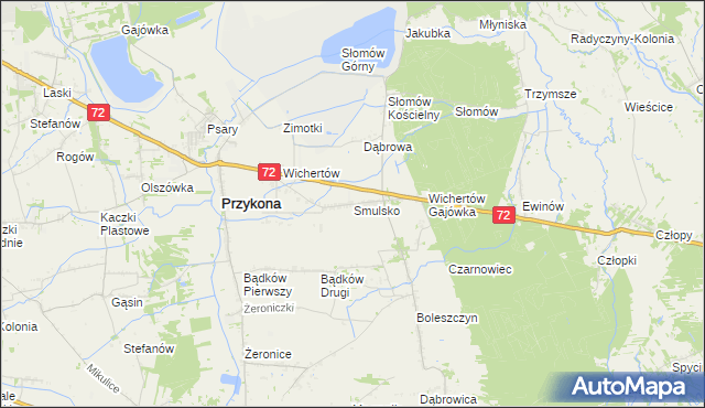 mapa Smulsko gmina Przykona, Smulsko gmina Przykona na mapie Targeo