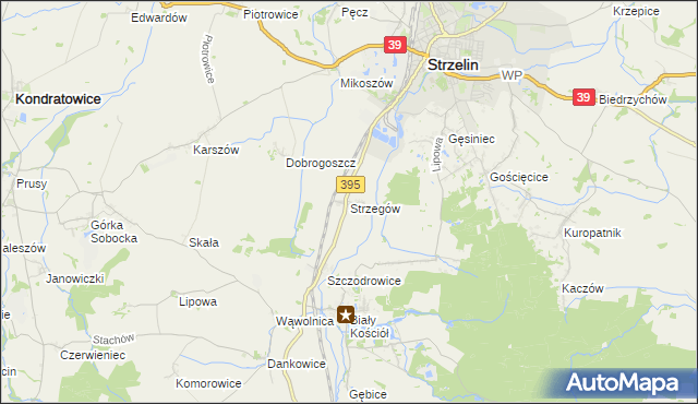 mapa Strzegów gmina Strzelin, Strzegów gmina Strzelin na mapie Targeo