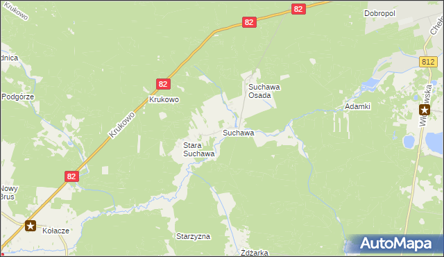 mapa Suchawa gmina Wyryki, Suchawa gmina Wyryki na mapie Targeo