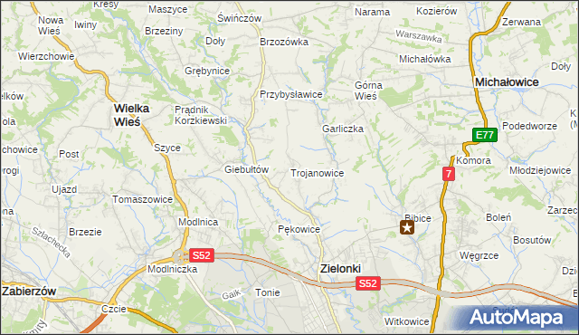 mapa Trojanowice gmina Zielonki, Trojanowice gmina Zielonki na mapie Targeo