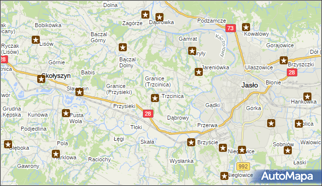 mapa Trzcinica gmina Jasło, Trzcinica gmina Jasło na mapie Targeo