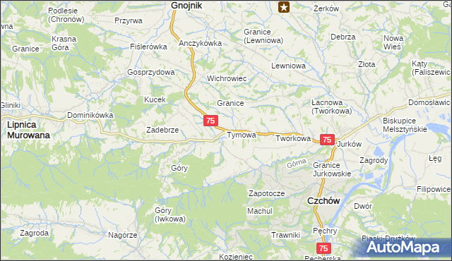 mapa Tymowa gmina Czchów, Tymowa gmina Czchów na mapie Targeo