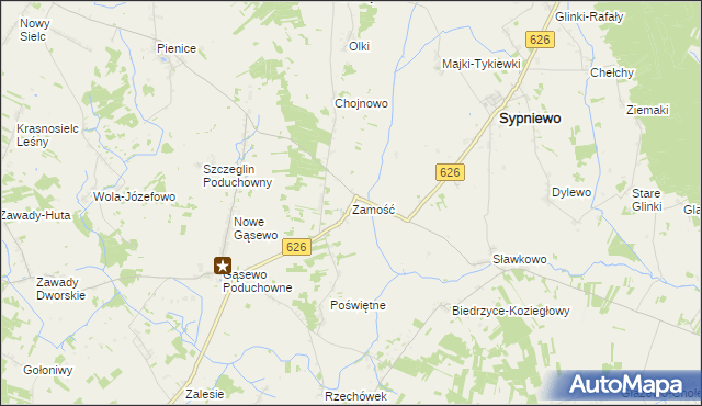 mapa Zamość gmina Sypniewo, Zamość gmina Sypniewo na mapie Targeo