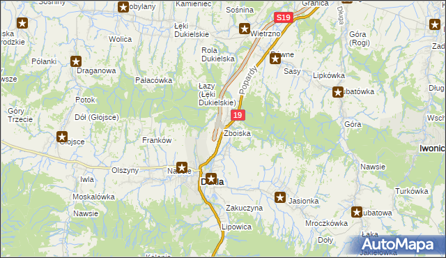 mapa Zboiska gmina Dukla, Zboiska gmina Dukla na mapie Targeo