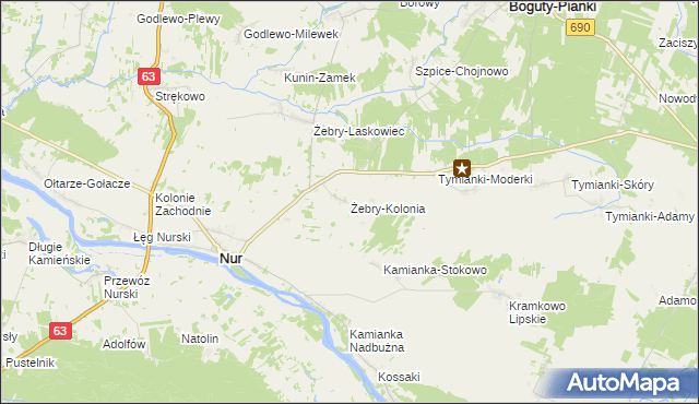 mapa Żebry-Kolonia gmina Nur, Żebry-Kolonia gmina Nur na mapie Targeo