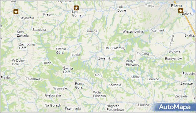 mapa Zwiernik gmina Pilzno, Zwiernik gmina Pilzno na mapie Targeo