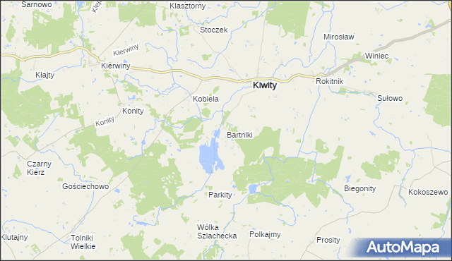 mapa Bartniki gmina Kiwity, Bartniki gmina Kiwity na mapie Targeo