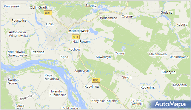 mapa Kawęczyn gmina Maciejowice, Kawęczyn gmina Maciejowice na mapie Targeo