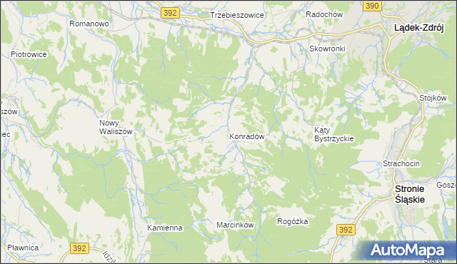 mapa Konradów gmina Lądek-Zdrój, Konradów gmina Lądek-Zdrój na mapie Targeo