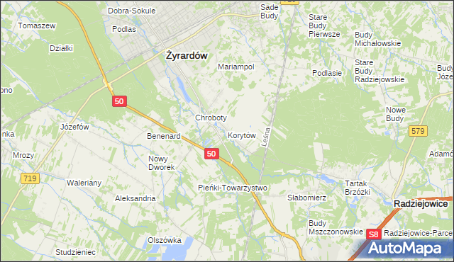 mapa Korytów gmina Radziejowice, Korytów gmina Radziejowice na mapie Targeo