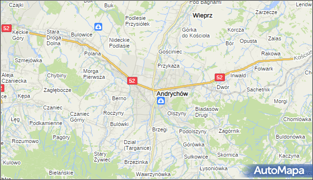 mapa Andrychów, Andrychów na mapie Targeo