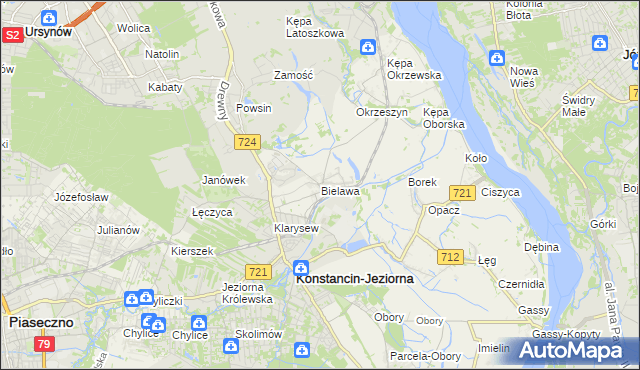 mapa Bielawa gmina Konstancin-Jeziorna, Bielawa gmina Konstancin-Jeziorna na mapie Targeo