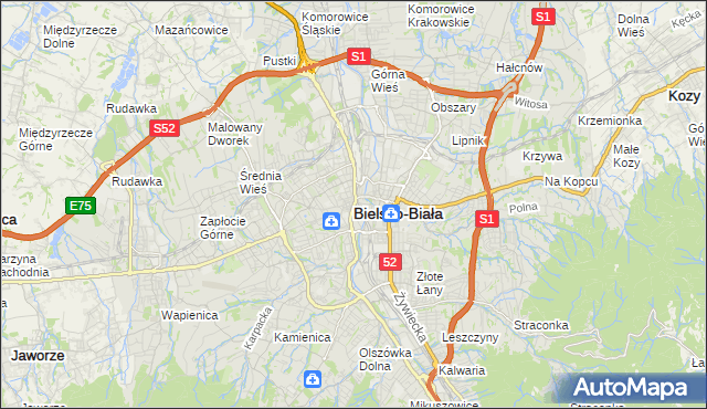 mapa Bielsko-Białej, Bielsko-Biała na mapie Targeo