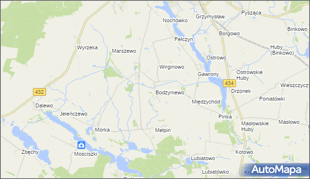 mapa Bodzyniewo, Bodzyniewo na mapie Targeo