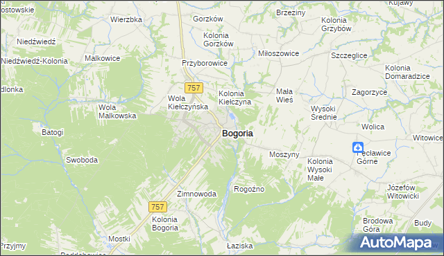 mapa Bogoria powiat staszowski, Bogoria powiat staszowski na mapie Targeo