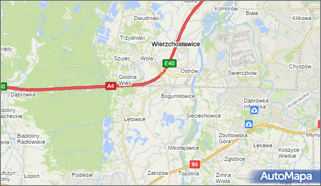 mapa Bogumiłowice gmina Wierzchosławice, Bogumiłowice gmina Wierzchosławice na mapie Targeo