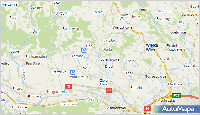 mapa Bolechowice gmina Zabierzów, Bolechowice gmina Zabierzów na mapie Targeo