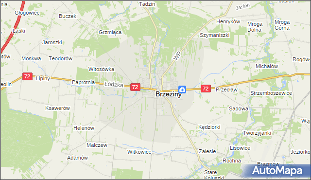 mapa Brzeziny, Brzeziny na mapie Targeo