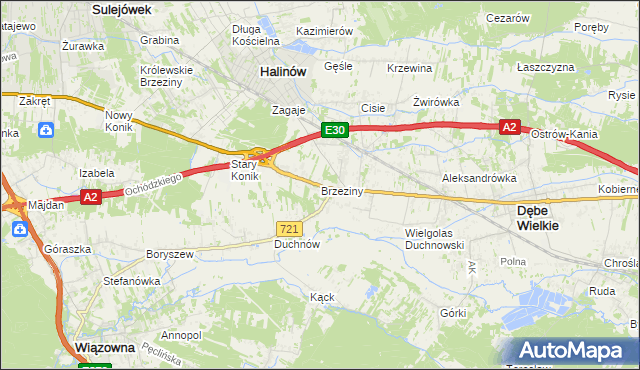 mapa Brzeziny gmina Halinów, Brzeziny gmina Halinów na mapie Targeo