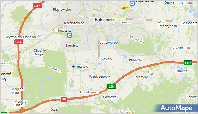 mapa Bychlew, Bychlew na mapie Targeo