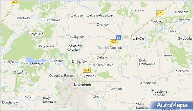 mapa Dębsko gmina Koźminek, Dębsko gmina Koźminek na mapie Targeo