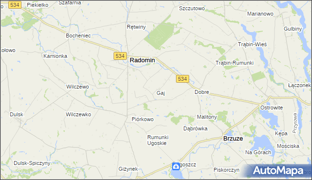 mapa Gaj gmina Radomin, Gaj gmina Radomin na mapie Targeo