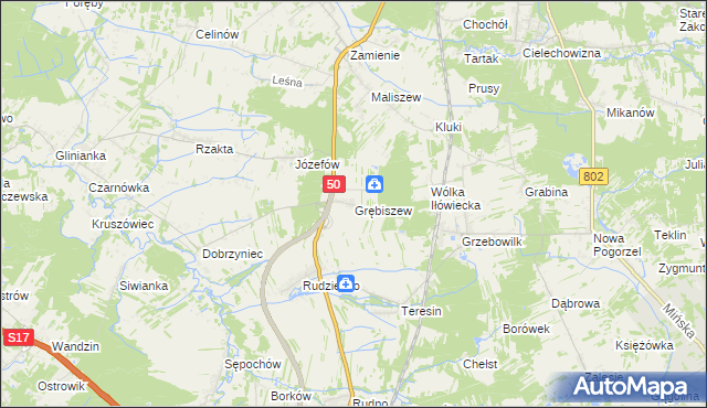 mapa Grębiszew, Grębiszew na mapie Targeo