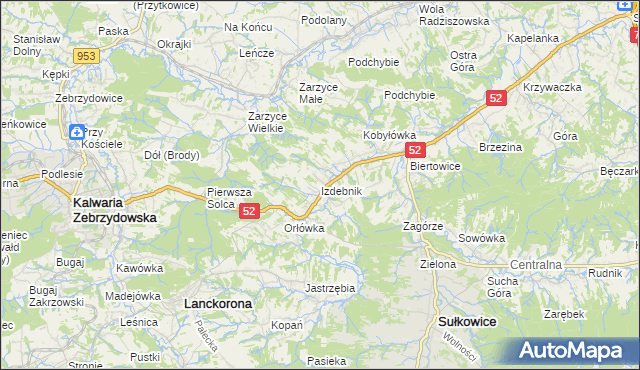 mapa Izdebnik gmina Lanckorona, Izdebnik gmina Lanckorona na mapie Targeo