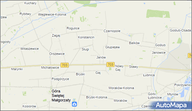 mapa Janów gmina Góra Świętej Małgorzaty, Janów gmina Góra Świętej Małgorzaty na mapie Targeo