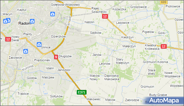 mapa Janów gmina Skaryszew, Janów gmina Skaryszew na mapie Targeo