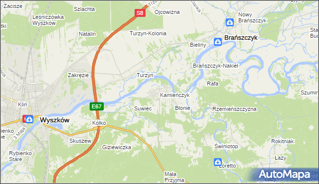 mapa Kamieńczyk gmina Wyszków, Kamieńczyk gmina Wyszków na mapie Targeo