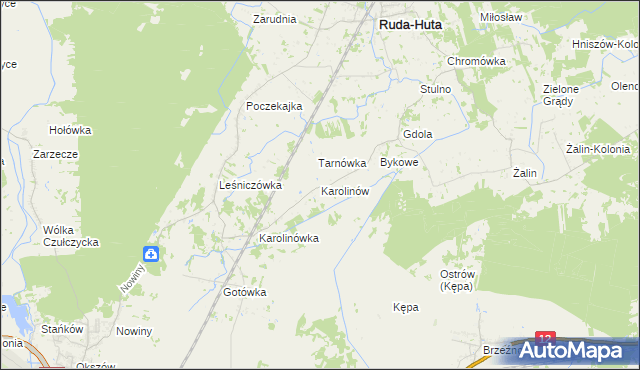 mapa Karolinów gmina Ruda-Huta, Karolinów gmina Ruda-Huta na mapie Targeo