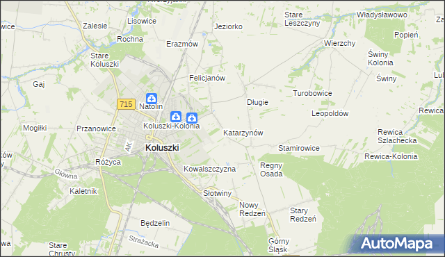 mapa Katarzynów gmina Koluszki, Katarzynów gmina Koluszki na mapie Targeo