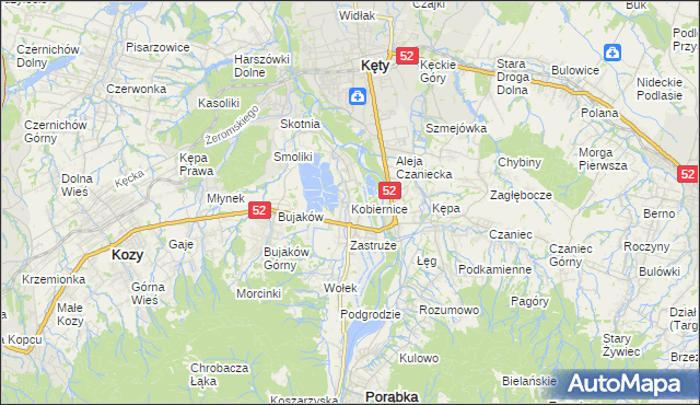 mapa Kobiernice, Kobiernice na mapie Targeo