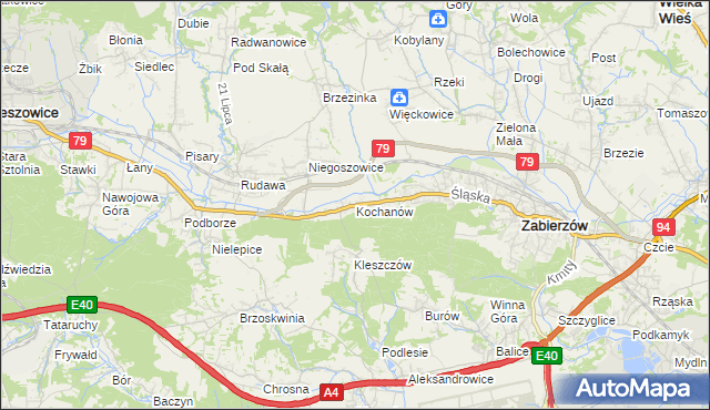 mapa Kochanów gmina Zabierzów, Kochanów gmina Zabierzów na mapie Targeo