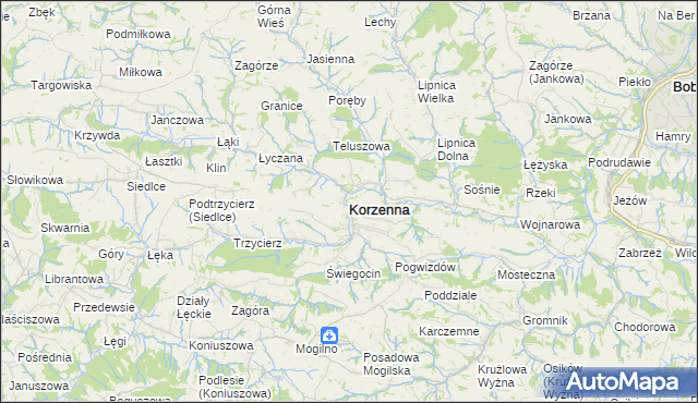 mapa Korzenna, Korzenna na mapie Targeo