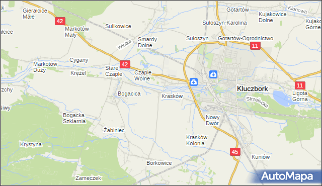 mapa Krasków gmina Kluczbork, Krasków gmina Kluczbork na mapie Targeo