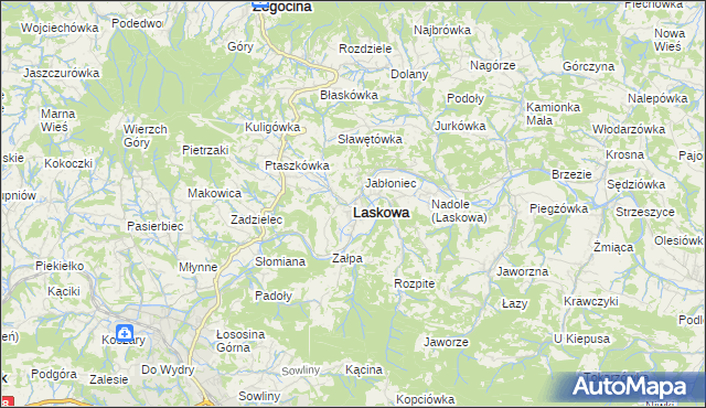 mapa Laskowa powiat limanowski, Laskowa powiat limanowski na mapie Targeo