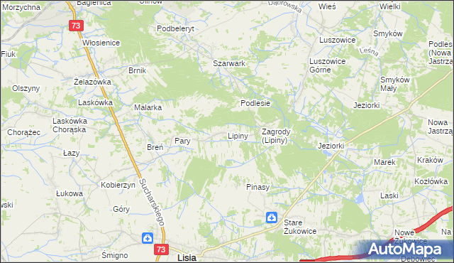 mapa Lipiny gmina Dąbrowa Tarnowska, Lipiny gmina Dąbrowa Tarnowska na mapie Targeo
