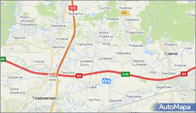 mapa Łukawiec gmina Trzebownisko, Łukawiec gmina Trzebownisko na mapie Targeo