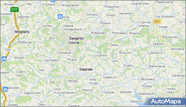 mapa Łyczanka gmina Siepraw, Łyczanka gmina Siepraw na mapie Targeo